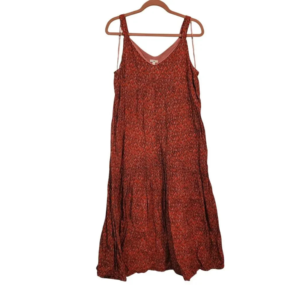 Joie Women's Bondi Tiered Maxi Dress Size M Red Pink Cotton Sleeveless V-Neck